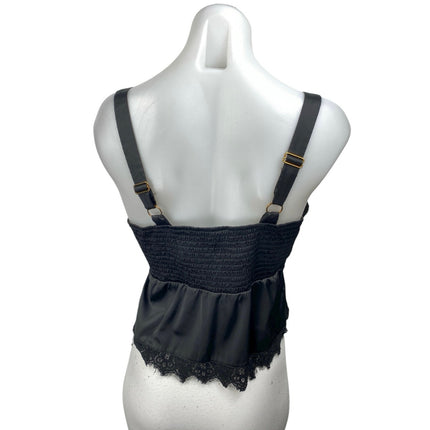Heartloom Women's Black Satin Lace Sleeveless Cami Camisole Slip Tank Top Size M