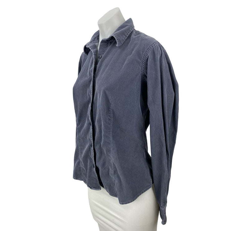 Lands' End Women's Navy Blue Corduroy Long Sleeve Button Down Shirt Top Size S