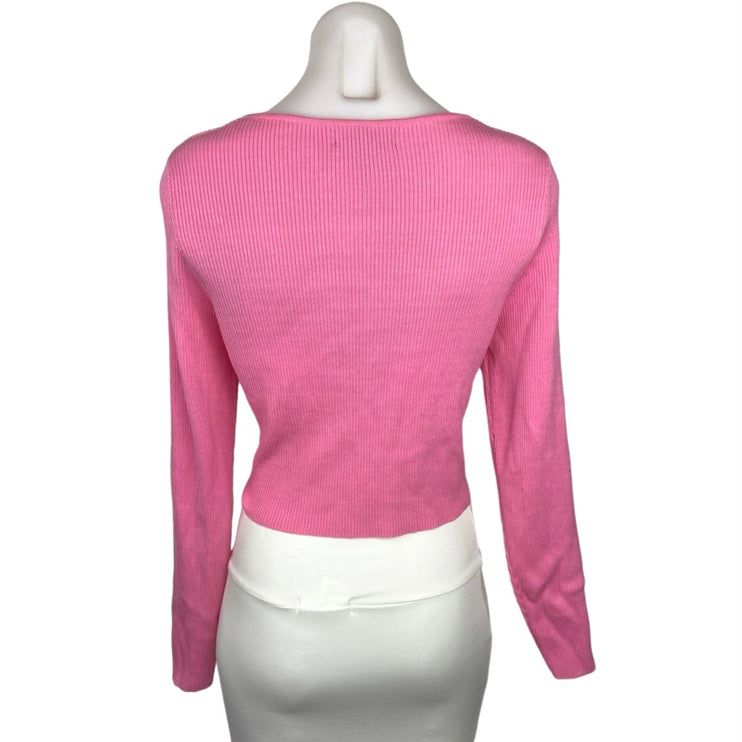 Primark Pink Y2K Ribbed Knit Button Up Square Neck Chic Cardian Crop Top Size M