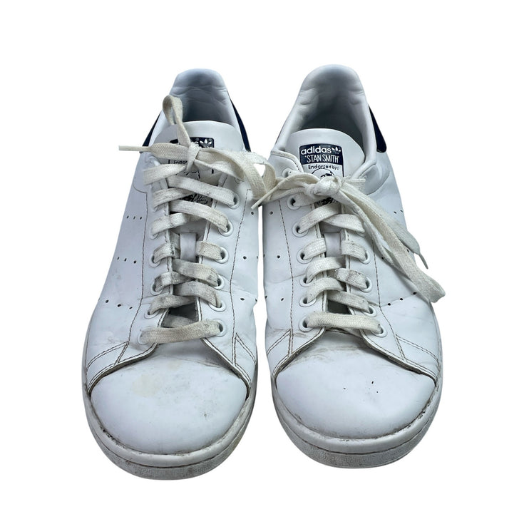 Adidas Stan Smith Mens White Navy Blue Leather Lace Up Low Top Sneakers Size 8.5