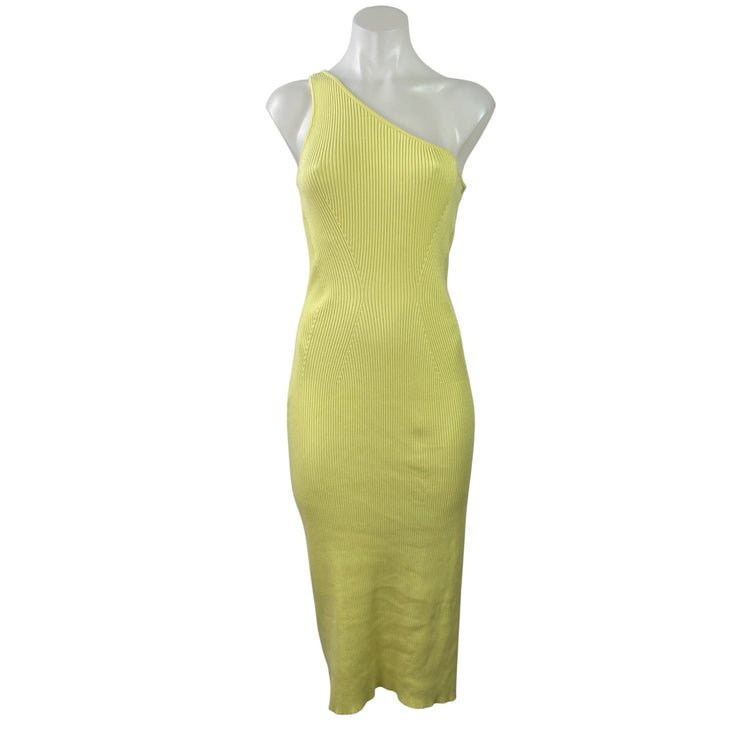 Anthropologie Women's Yellow Ribbed Knit One Shoulder Midi Bodycon Dress Size S