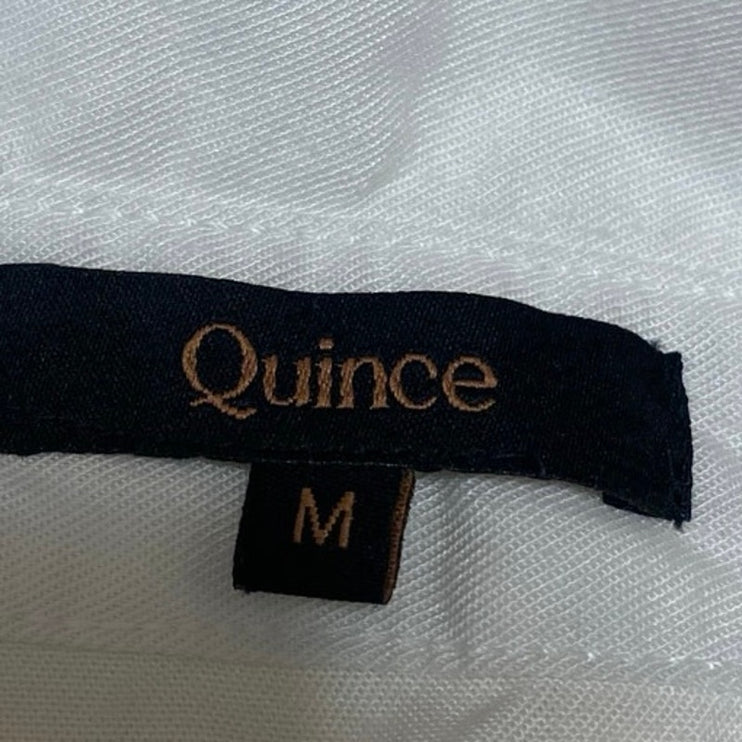 Quince Women's White Short Sleeve Collared Button Down Blouse Shirt Top Size M