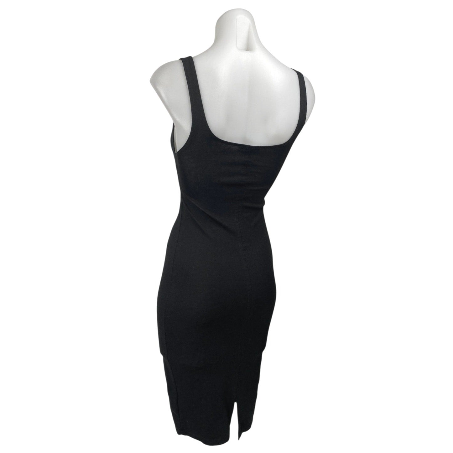 Zara Black Sleeveless Square Neck Back Slit Stretch Tank Midi Bodycon Brie Zara Black Sleeveless Square Neck Back Slit Stretch Tank Midi Bodycon Brie