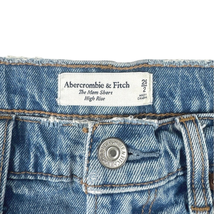 Abercrombie & Fitch Blue Distressed Mom Short High Rise Denim Jean Shorts Sz 26