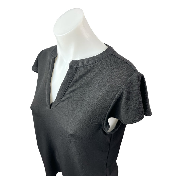 Calvin Klein Women's Gray Short Flutter Sleeve V Neck Shirt Blouse Top Size S