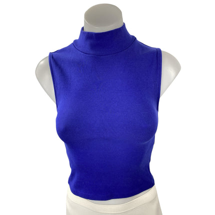 Zara Women's Royal Blue Turtleneck Sleeveless Slim Fit Crop Vest Tank Top Size S