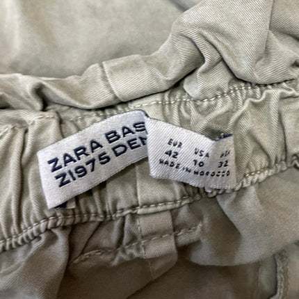 Zara Women's Green High Rise Tie Waist Tapered Paperbag Trousers Pants Size 10