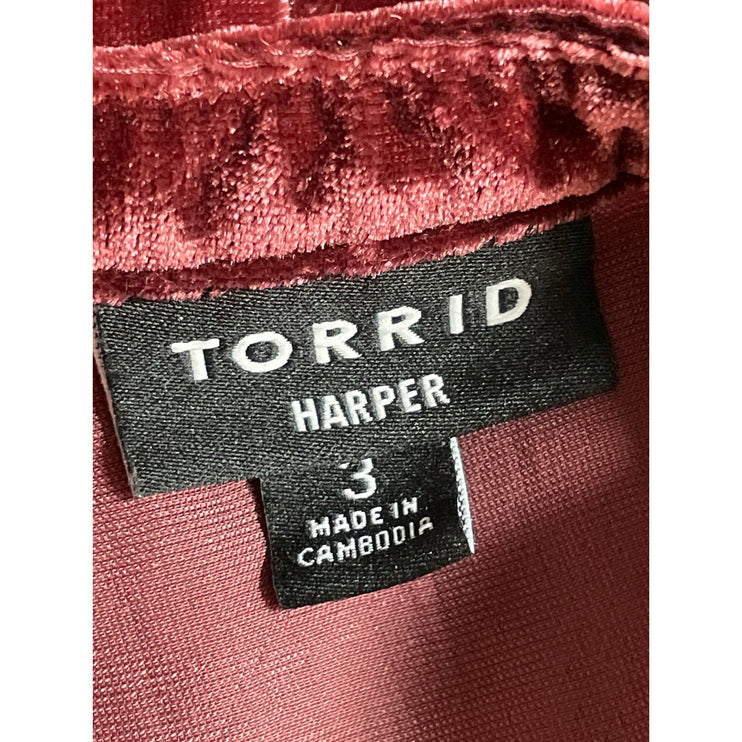 Torrid Harper Women Red Velvet Velour V Neck Long Sleeve Shirt Blouse Top Sz 3X