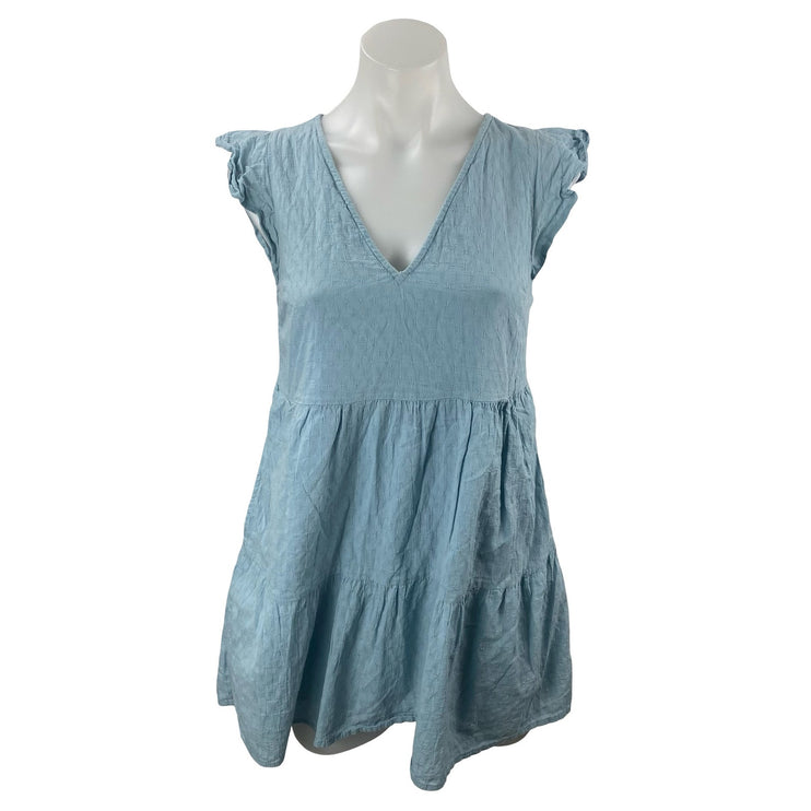 Abercrombie & Fitch Blue Tiered Trapeze Ruffled Cap Sleeve Mini A-Line Dress XS