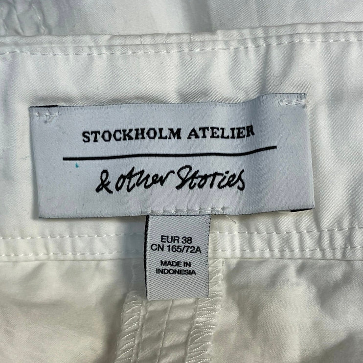 & Other Stories Women's White Tie Hem Pocket Mid Waist Pencil Mini Skirt Size M