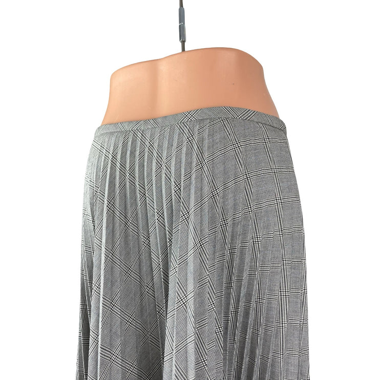 Women's Gray Plaid Mid Waist Pleated Flare Knee Length A Line Midi Skirt Size 6