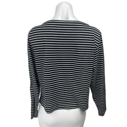 J.Crew Women's Black Striped Knit Boat Neck Long Sleeve Pullover Sweater Top L