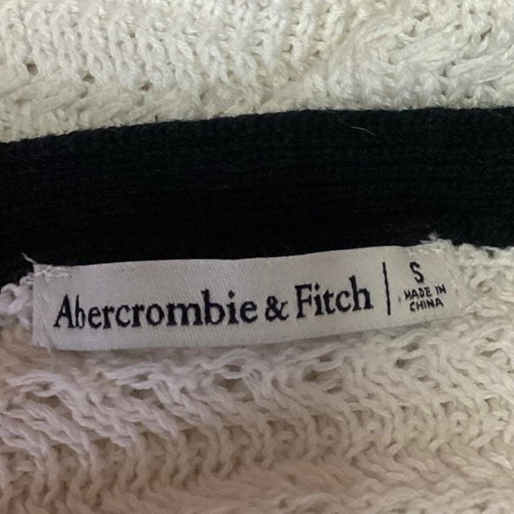 Abercrombie & Fitch White Crochet Knit V-Neck Sleeveless Sweater Vest Top Sz S