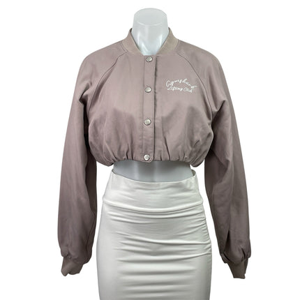 NEW Gymshark Womens Pink Snap Button Long Sleeve Cropped Bomber Coat Jacket Sz S
