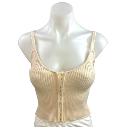 Zara Women's Cream Rib Knit Sleeveless Stretch Corset Crop Tank Top Size S