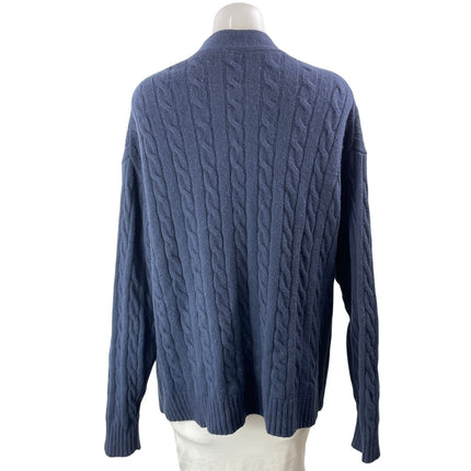 Aritzia Sunday Best Navy Blue Wool Cable Knit Button Up Cardigan Sweater Top M
