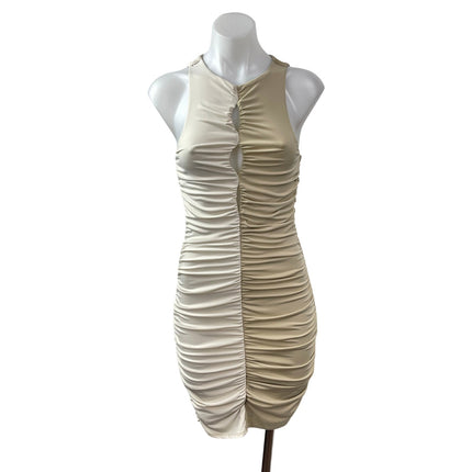 Abercrombie & Fitch Beige Khaki Colorblock Cutout Ruched Mini Bodycon Dress ST