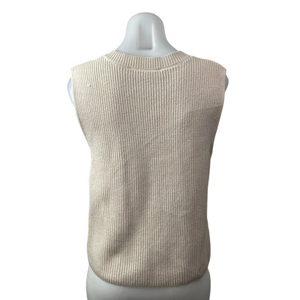Zara Women's Beige Ribbed Knit V Neck Sleeveless Vest Sweater Tank Top Size L