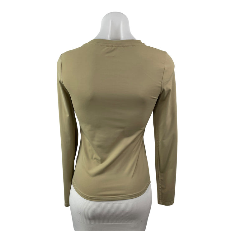 Princess Polly Women's Khaki Crew Neck Long Sleeve Slim Stretchy T-Shirt Top 6