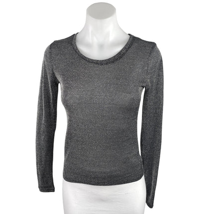 Free People Women's Black Metallic Long Sleeve Sheer Casual Tee T Shirt Top XS