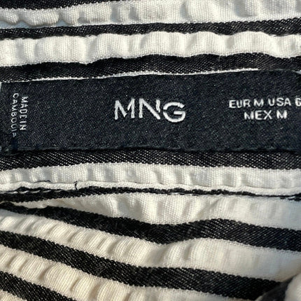 MNG by Mango Women's Black White Long Sleeves Striped Button Down Shirt Top Sz M