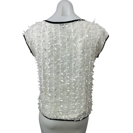 Ann Taylor Women's White Lace Bow Ribbon Short Cap Sleeve Shirt Blouse Top Sz S