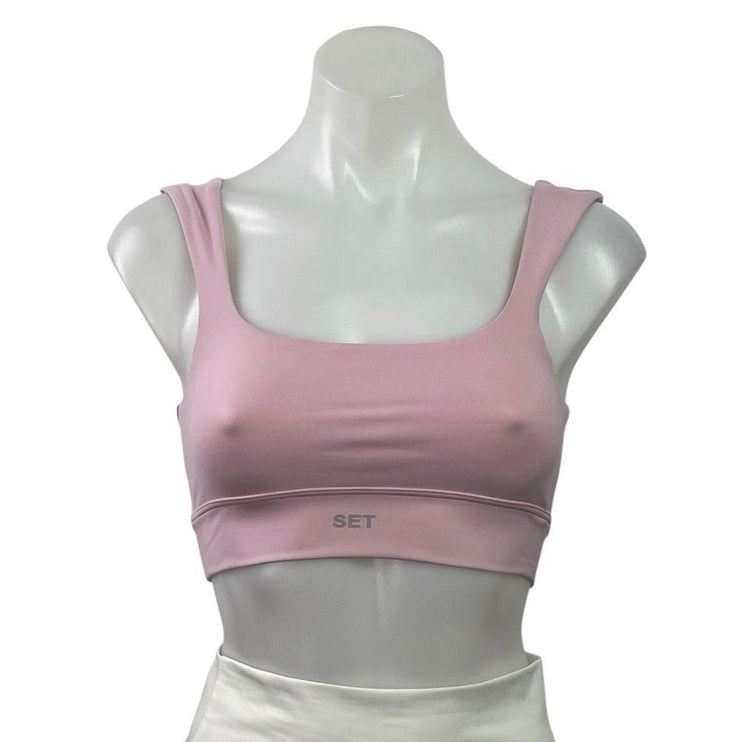 Set Active Women's Pink Square Neck Yoga Workout Athletic Sports Bra Crop Top S