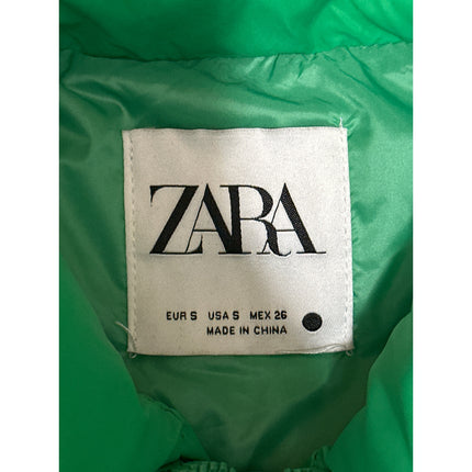Zara Women's Green Sleeveless Quilted Puffer Zip Up High Neck Vest Jacket Size S
