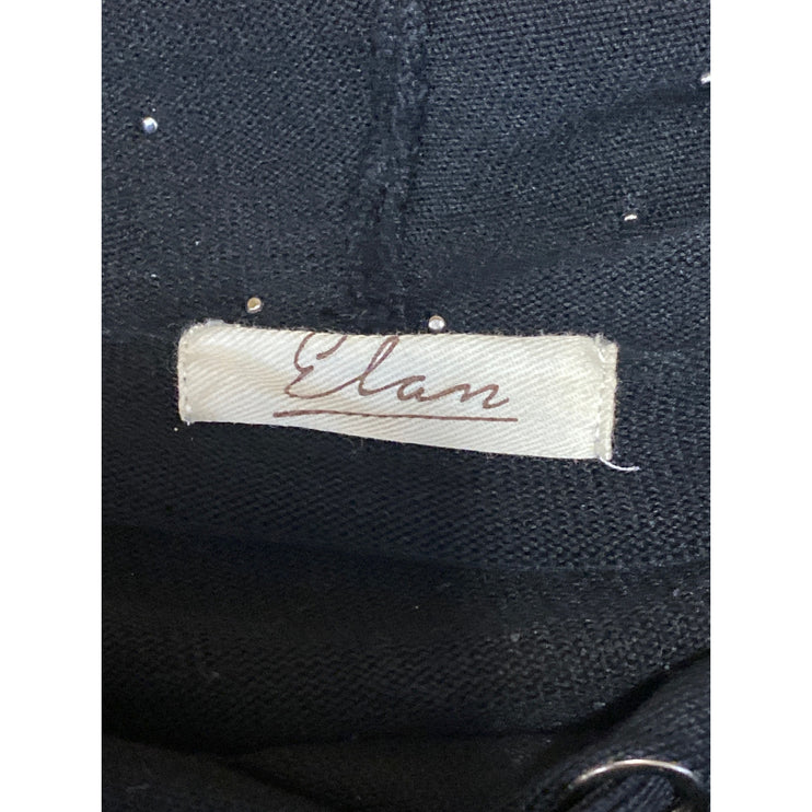 Elan Women's Black Pearl Beaded Long Sleeve Hoodie Hooded Sweatshirt Top SIze M