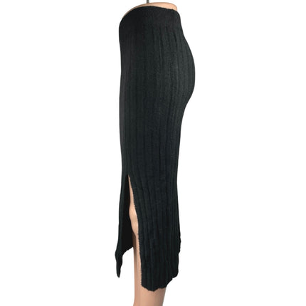 NEW Aerie Women's Black Ribbed Knit Pull On Slip Midi Pencil Skirt Size XXS