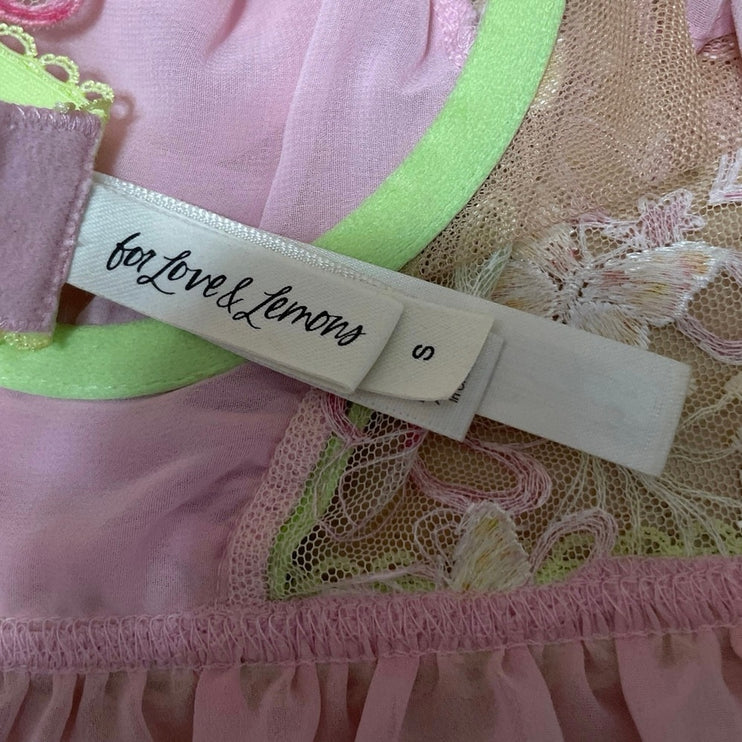 For Love & Lemons Sunset Butterfly Pink Ruffle Bustier Lace Crop Corset Top Sz S