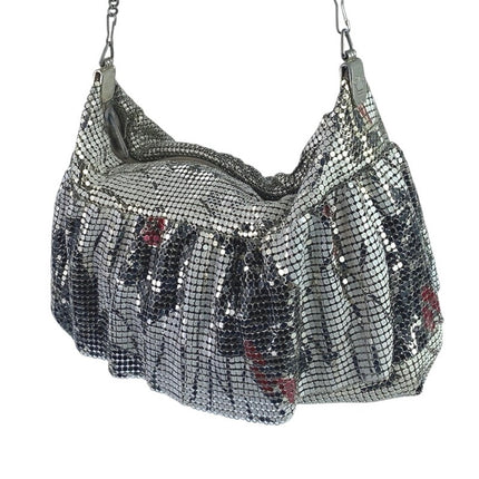 Women's Silver Metallic Mesh Chain Shoulder Evening Prom Purse Handbag OS