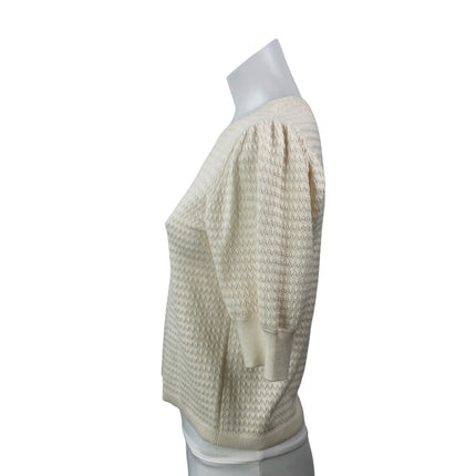 Madewell Womens Cream Short Puff Sleeve Crew Neck Stretch Knit Blouse Top Size S