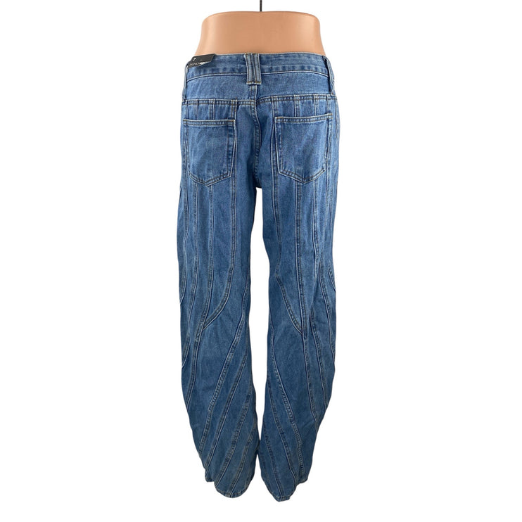 NEW Fashion Nova Women's Blue Seam Detail High Rise Straight Denim Jeans Pants 7