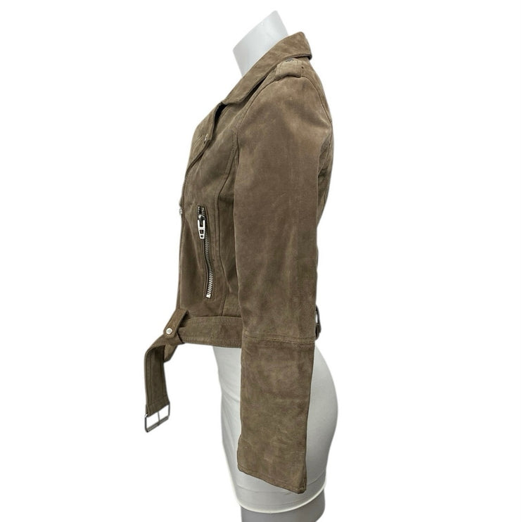 BlankNYC Beige Tan 100% Leather Suede Long Sleeve Zip Up Biker Moto Jacket Sz S