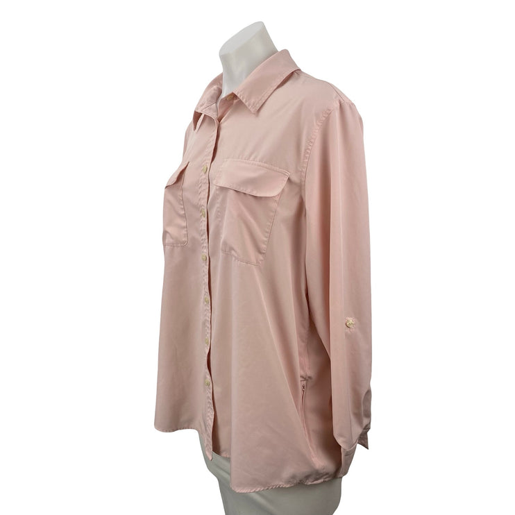Lands' End Women's Pink Chest Pocket Long Sleeve Button Down Shirt Top Size L