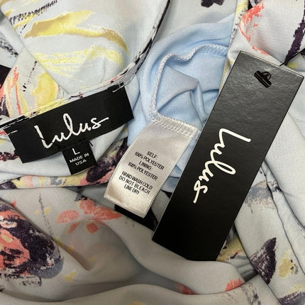NEW Lulus Paraiso Light Blue 3/4 Sleeves Floral Wrap Kimono Jumpsuit Romper Sz L