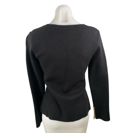 Zara Women's Black Deep V Neck Long Sleeve Fitted Knit Cardigan Sweater Top Sz M