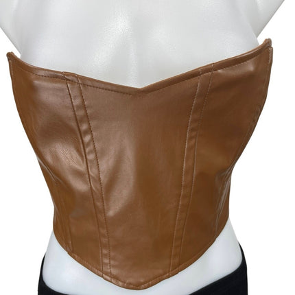 Princess Polly Brown Faux Vegan Leather Sleeveless Bandeau Crop Tube Tank Top 6