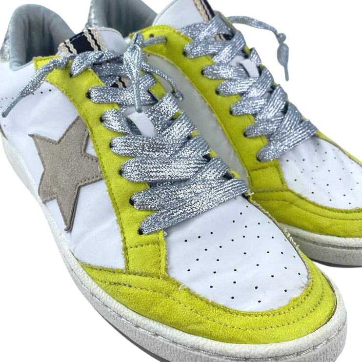 Shu Shop Paz Women's Yellow Silver Glitter Low Top Lace Up Sneakers Shoes Size 8