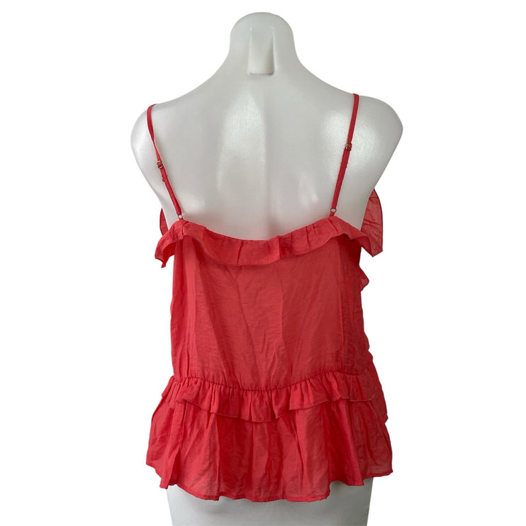 Zara Womens Red Sleeveless Cami Camisole Ruffle Tiered Tie Front Tank Top Size S