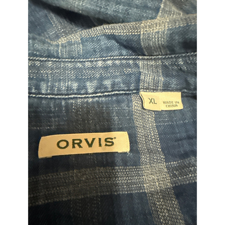 Orvis Men's Washed  Blue Plaid Check Collared Long Sleeve Button Up Shirt Top XL