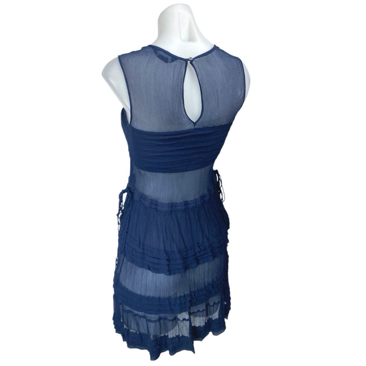 Club Monaco Blue Sleeveless Sheer Mesh Ruffle Tiered Mini Tank Dress Size 00