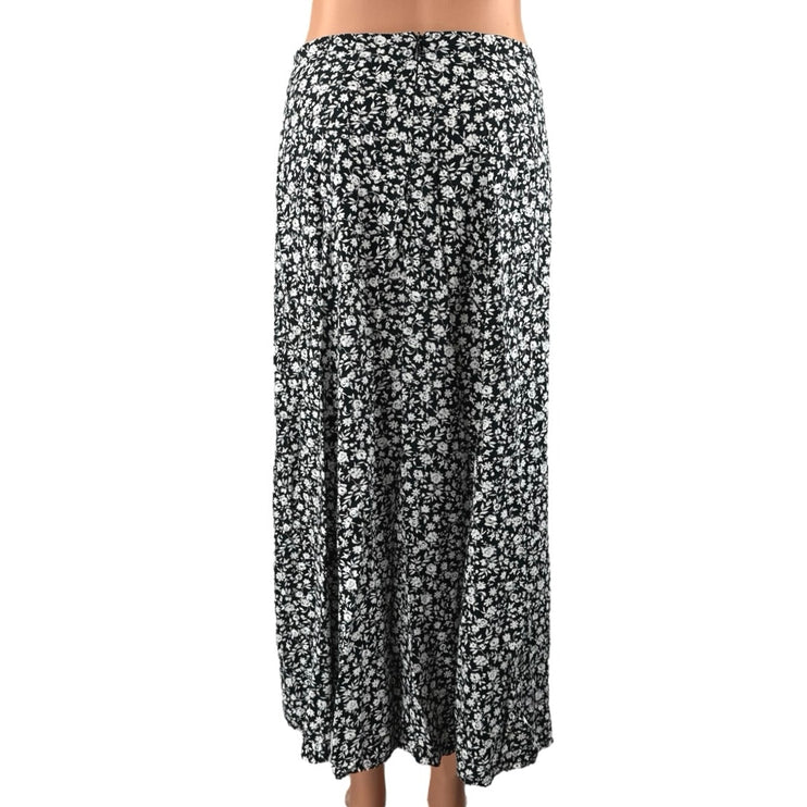 Castro Women's Black White Floral High Waisted Straight Peasant Midi Skirt Sz S