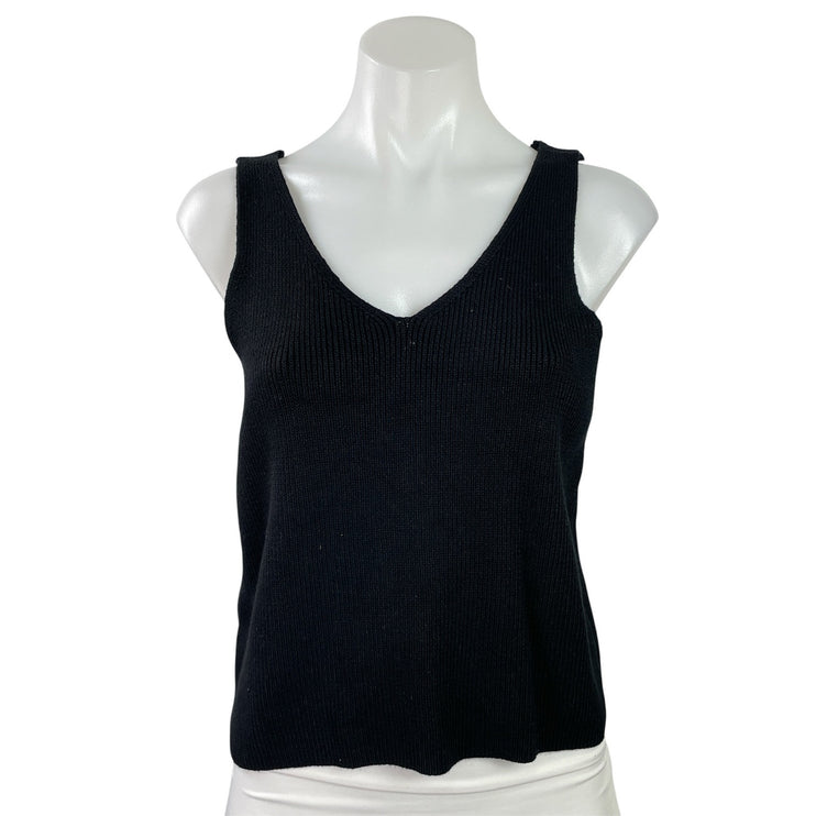 NEW Marled Women's Black Ribbed Knit V Neck Sleeveless Knit Tank Top Size L