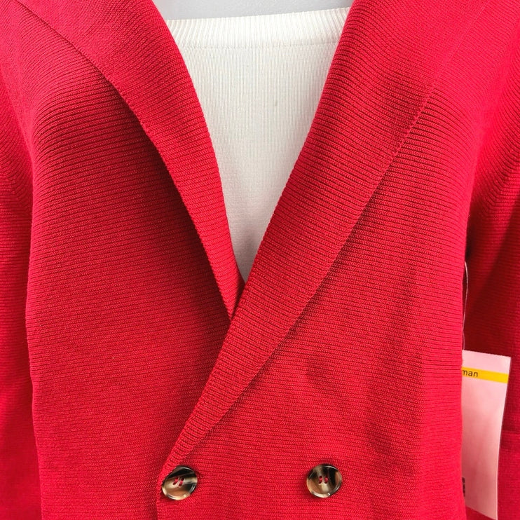 NEW Argent Red Double Breasted Knit Casual Cardigan Sweater Blazer Jacket Sz S