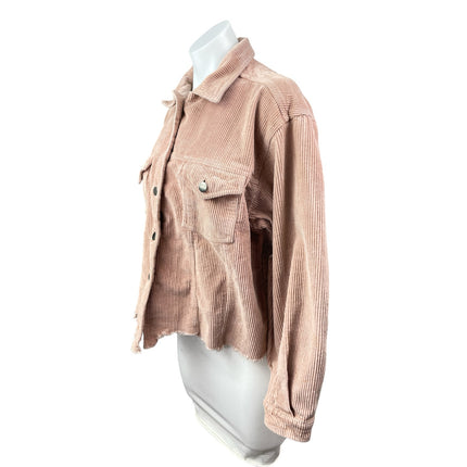 POL Women's Pink Corduroy Long Sleeve Cropped Pocket Button Down Jacket Size M