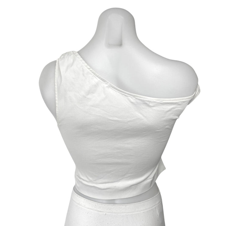 Zara Womens White One Shoulder Sleeveless Asymmetric Hem Tank Crop Top Size M