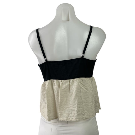 NEW LOFT Black White Sleeveless Cami Camisole Ruffle Peplum Crop Tank Top Size 4