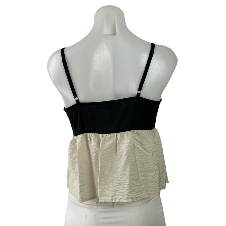NEW LOFT Black White Sleeveless Cami Camisole Ruffle Peplum Crop Tank Top Size 4